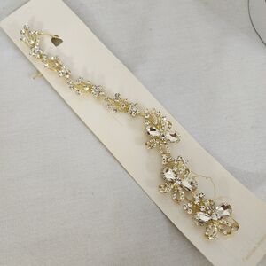 Clear Crystal Gold Floral Bow Design Hair Vine New